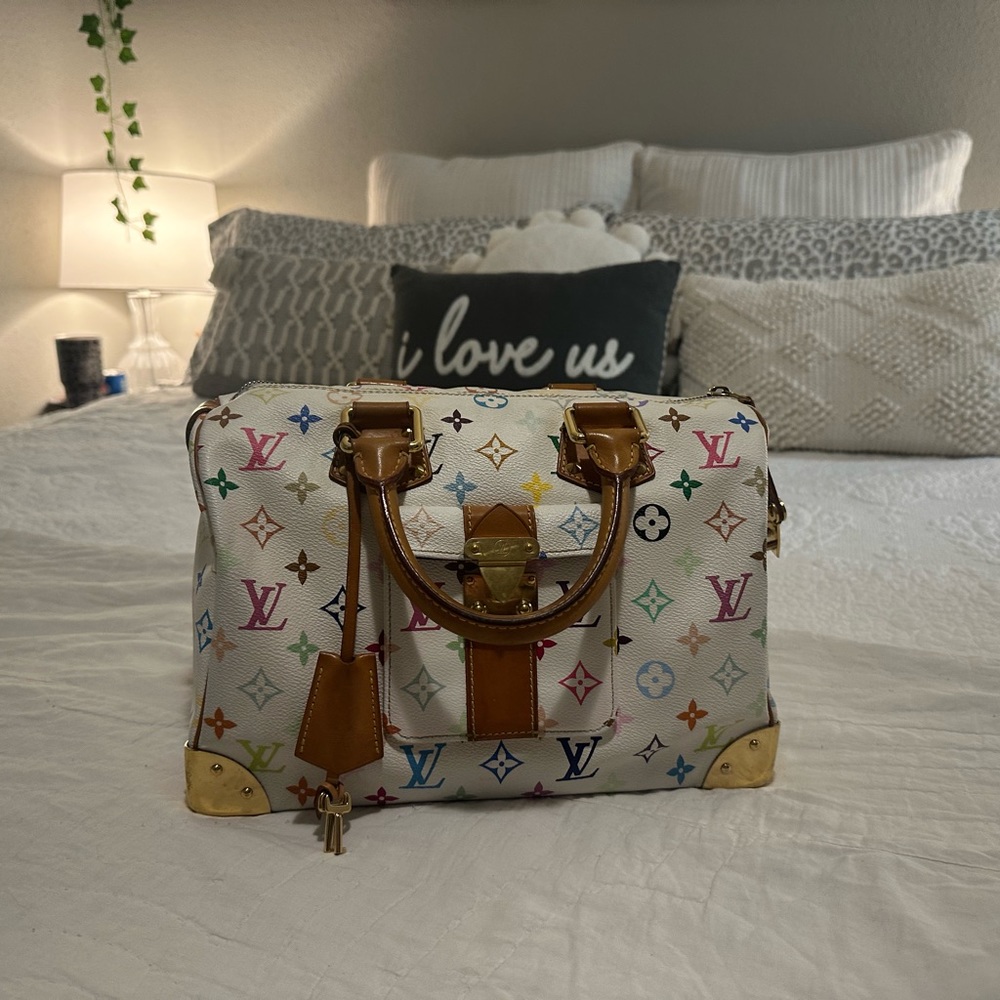 Louis Vuitton white multi color speedy 30